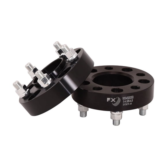 FX Wheels Wheel Spacer W545005B FX Wheel Spacer; 5 x 114.3 Millimeter/5 x 4.50 Inch Bolt Pattern; 1-1/4 Inch Thickness; Wheel Stud Mount; 71.50 Millimeter Hub Size; Black; Aluminum 6061-T6; Set Of 2