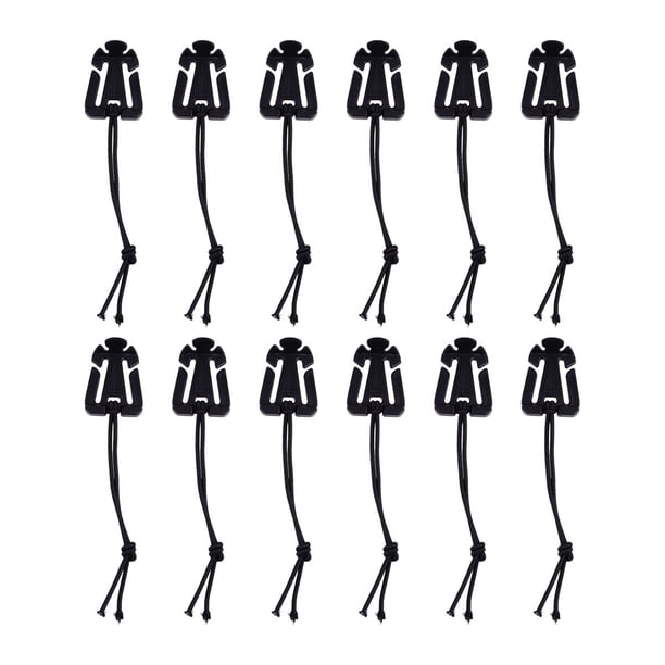 12 piezas de cuerda elástica con hebilla triangular, acabado de bobina fija, abrazadera de cinta de almacenamiento, clip para suministros para exteriores