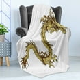 thumbnail image 4 of Dragon Soft Flannel Fleece Throw Blanket, Zodiac Large Claws Power Chinese Astrology Legendary Theme Illustration, Cozy Plush for Indoor and Outdoor Use, 70" x 90", Yellow White, by Ambesonne, 4 of 5