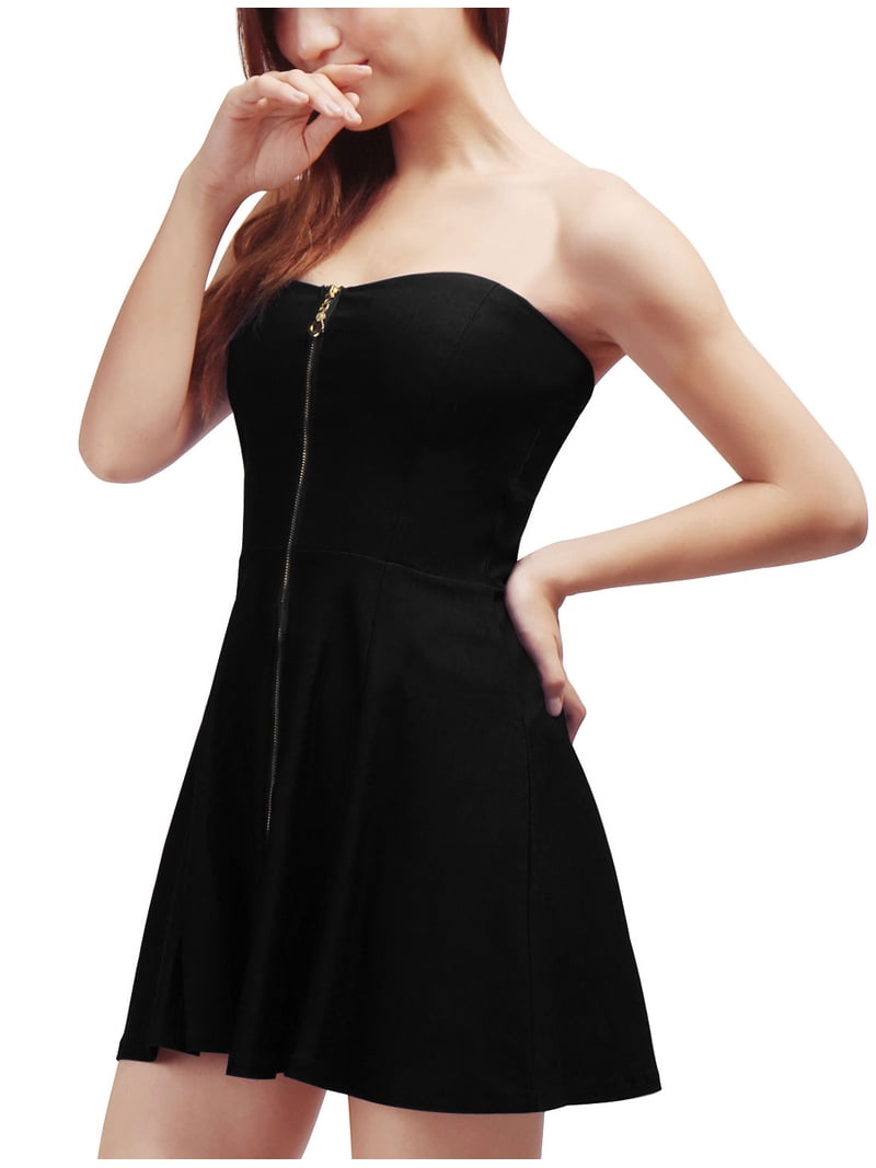 black dress with zipper in front Black Leather Zip Front Dress Small / Black main image 0