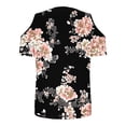 thumbnail image 5 of yoeyez Short Sleeve Shirts for Women Cold Shoulder Round Neck Casual Tops Fashion Floral Print Blouse Women's Tops And Blouses Black M, 5 of 6