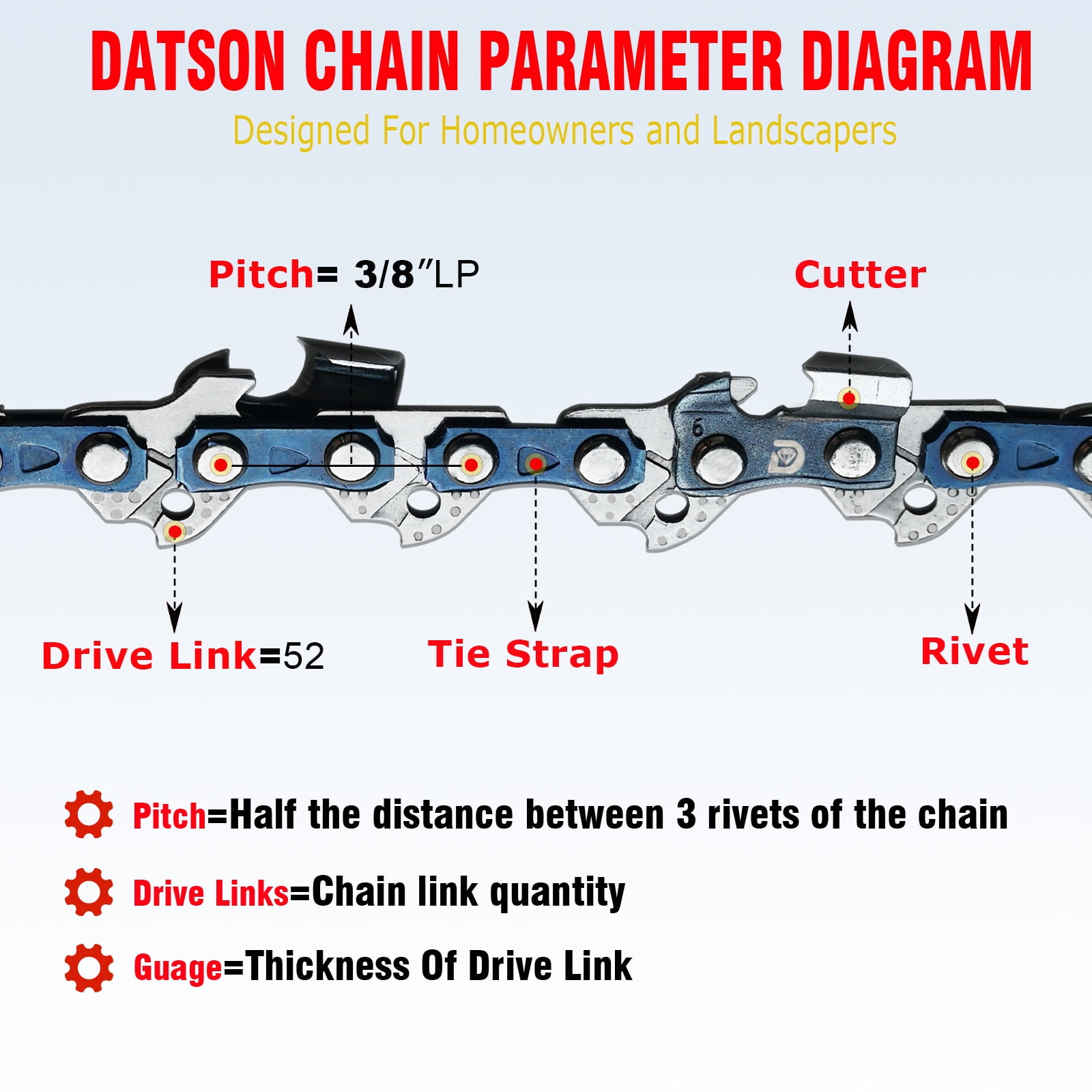 3Pcs 14 Inch Chainsaw Chain 3/8" LP Pitch .043" Gauge 52 Drive Links for EGO CS1400 CS1401 Makita XCU03 XCU04 XCU08 KOBALT KCS 4040-06 Worx WG384.9 for Makita E-00228, R52