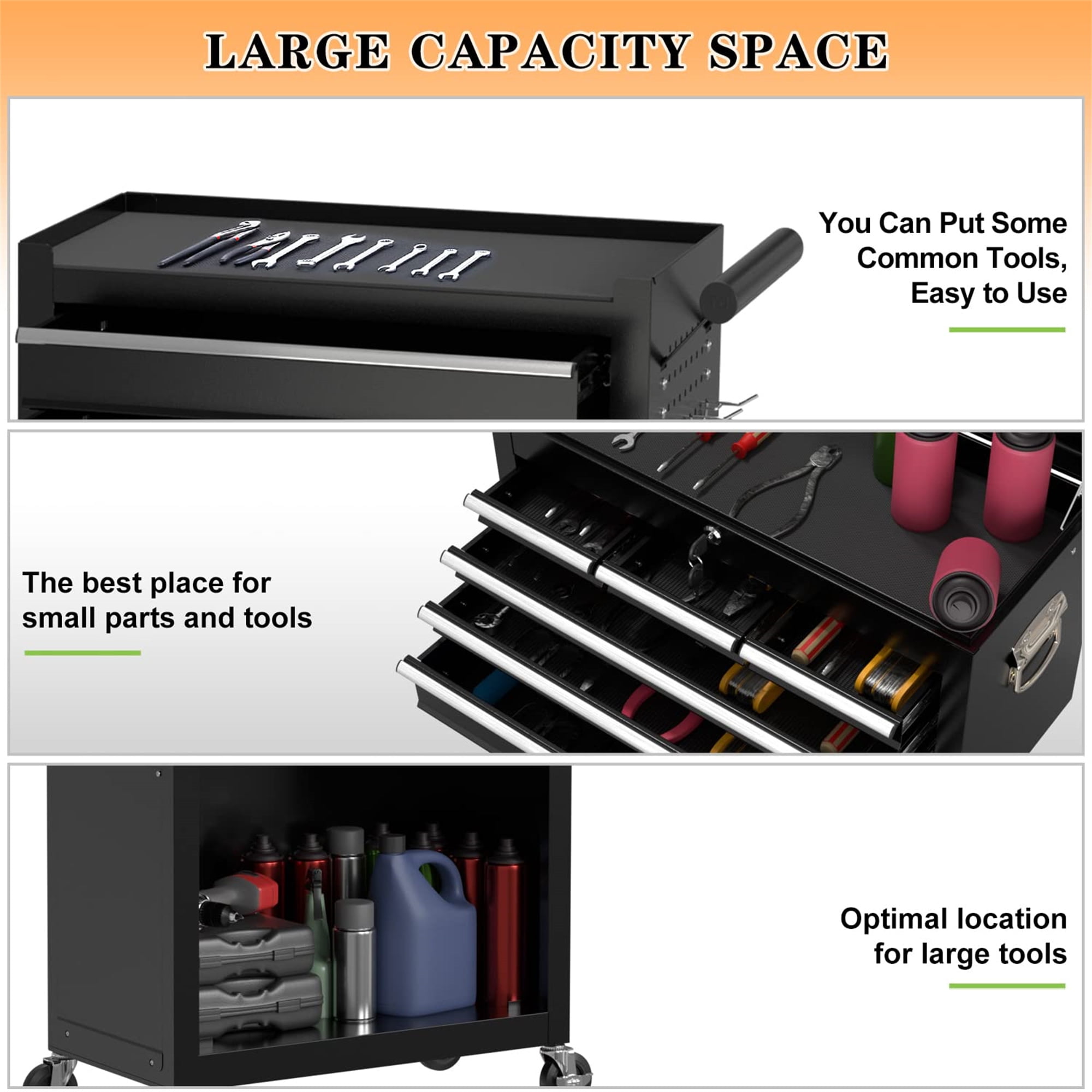 Aukfa Tool Box, 2 in 1 Steel Rolling Tool Chest & Cabinet On Wheels for Garage, 8-Drawer, Black