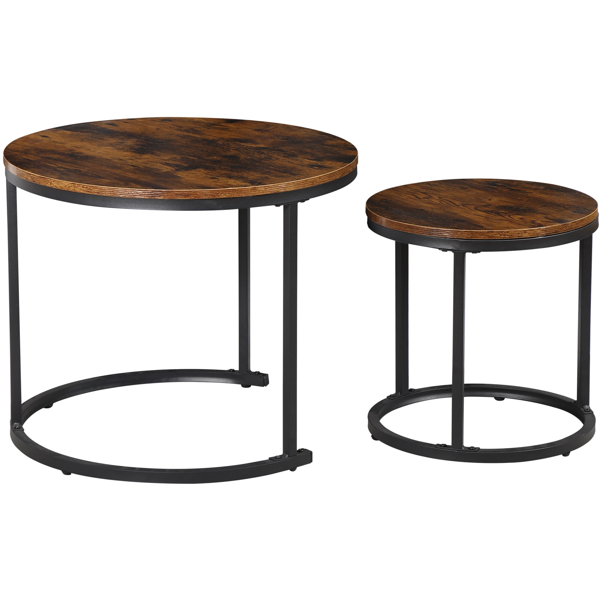 ZENSTYLE Set of 2 Round Coffee Tables Metal Frame Nesting Coffee Table for Living Room Balcony Office