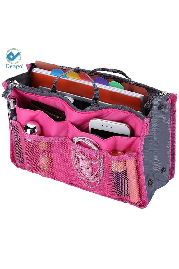 Purse Organizer Insert for Handbags Bag in Bag Organizers Inside Tote Pocketbook Women Nurse Nylon 16 Pockets (Rose Red)