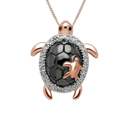 - Black & White Natural Diamond Accent Turtle Pendant Necklace 14k Rose Gold Over Sterling Silver