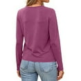 thumbnail image 4 of Women’s Solid Color Long Sleeve Shirt – Casual Round Neck Pullover Top, Soft Polyester Spandex Blend, Comfortable Loose Fit Blouse for Daily or Work Wear Dark Purple, 4 of 4