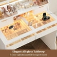 thumbnail image 6 of Kselythan Vanity Desk with Mirror and Lights, Small Makeup Vanity Desk with Power Outlet＆Glass Top, 3 Lighting Modes Brightness Adjustable, Bedroom Dressing Table with 7 Color Light Drawers, 6 of 8
