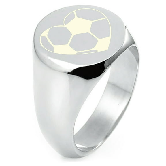Tioneer Sterling Silver Love Soccer Heart Engraved Round Flat Top Polished Ring