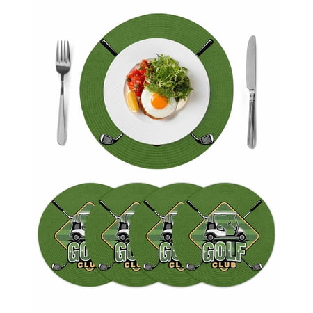 Golf Club Green Round 13 Inch Placemats Set of 4 Abstract Vintage Golf Sports HeatResistant Non Slip Place Mats for Dining Table Wipeable Braided Kitchen Table Mats for Housewarming