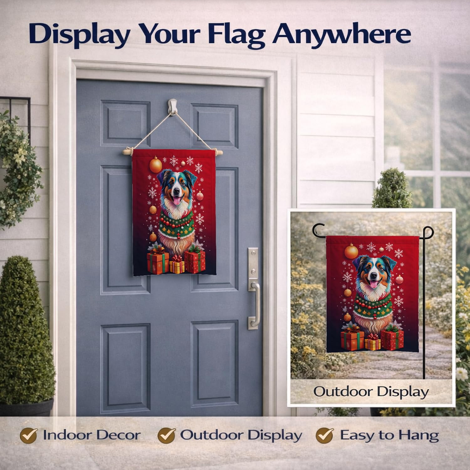 Australian Shepherd Holiday Christmas Garden Flag 11.25 in x 15.5 in