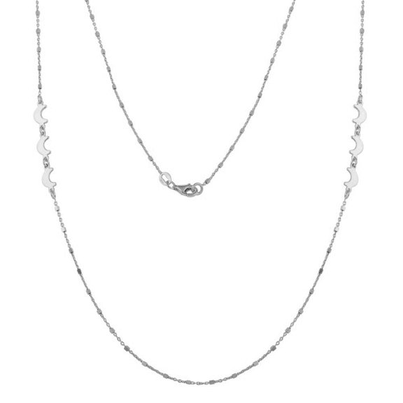 Sterling Silver 925 Rhodium Plated Alternating Bead Crescent Moon Necklace - ECN00035RH