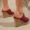 thumbnail image 4 of Rokment Peep Toe Platform Wedge Slides Sandals for Women Ladies Fashion Casual Suede Chunky High Heels Dress Slip on Cork Footbed Summer Shoes Red Size 6, 4 of 8