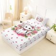 thumbnail image 2 of Manfei Bowknot Kitten Twin Fitted Sheet, Cartoon Blossoms Flower Bedding, Pink, 2 Pieces, 1 Fitted Sheet and 1 Pillowcase, 2 of 6