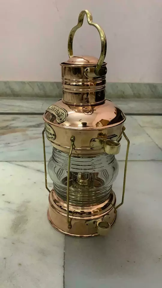 12" Vintage Brass Copper Anchor Oil Lamp Collectible Nautical Maritime Ship Lantern Oil lamp Boat Light