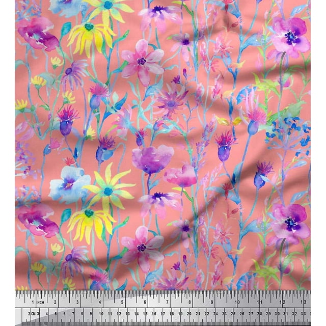 Soimoi Georgette Viscose Fabric Flower Watercolor Decor Fabric Printed Yard 42 Inch Wide