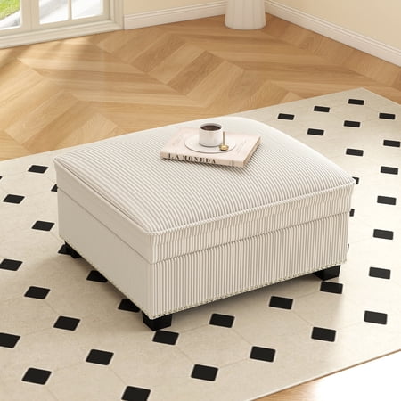 Ebello Modular Storage Ottoman, Corduroy Multifunctional Stool & Side Table, Compatible with Sectional Sofa Set for Living Room, Beige