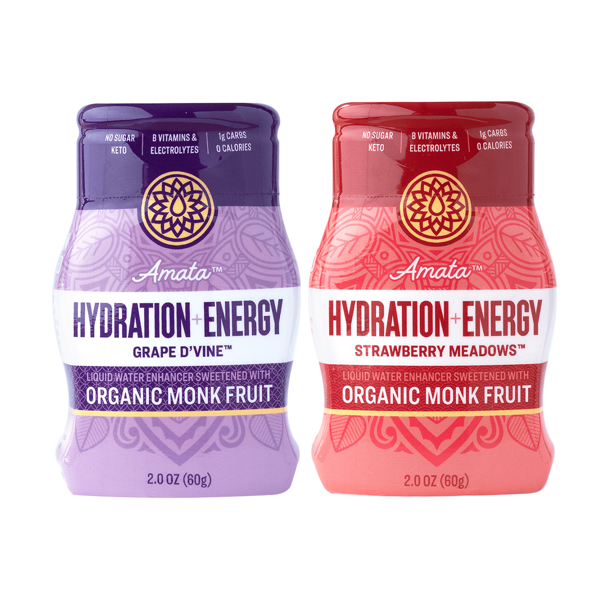 Amata - Organic Monk Fruit Sweetener - Liquid Sweetener Water Enhancer - Stay Hydrated - Grape & Strawberry (Pack of 2)