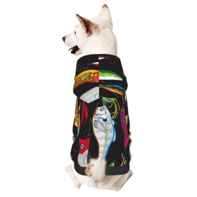 Fotbe Colorful Fishing Lures Sudadera con Estampado para Perros Pequeños – Suéter con Capucha para Mascotas, Tela Suave de Forro Polar con Bolsillo-XX-Large