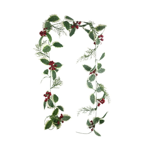 Modelos navideños, bayas rojas, agujas de pino, ratán, hojas navideñas, simulación de ratán, decoración navideña para fiestas de ratán.