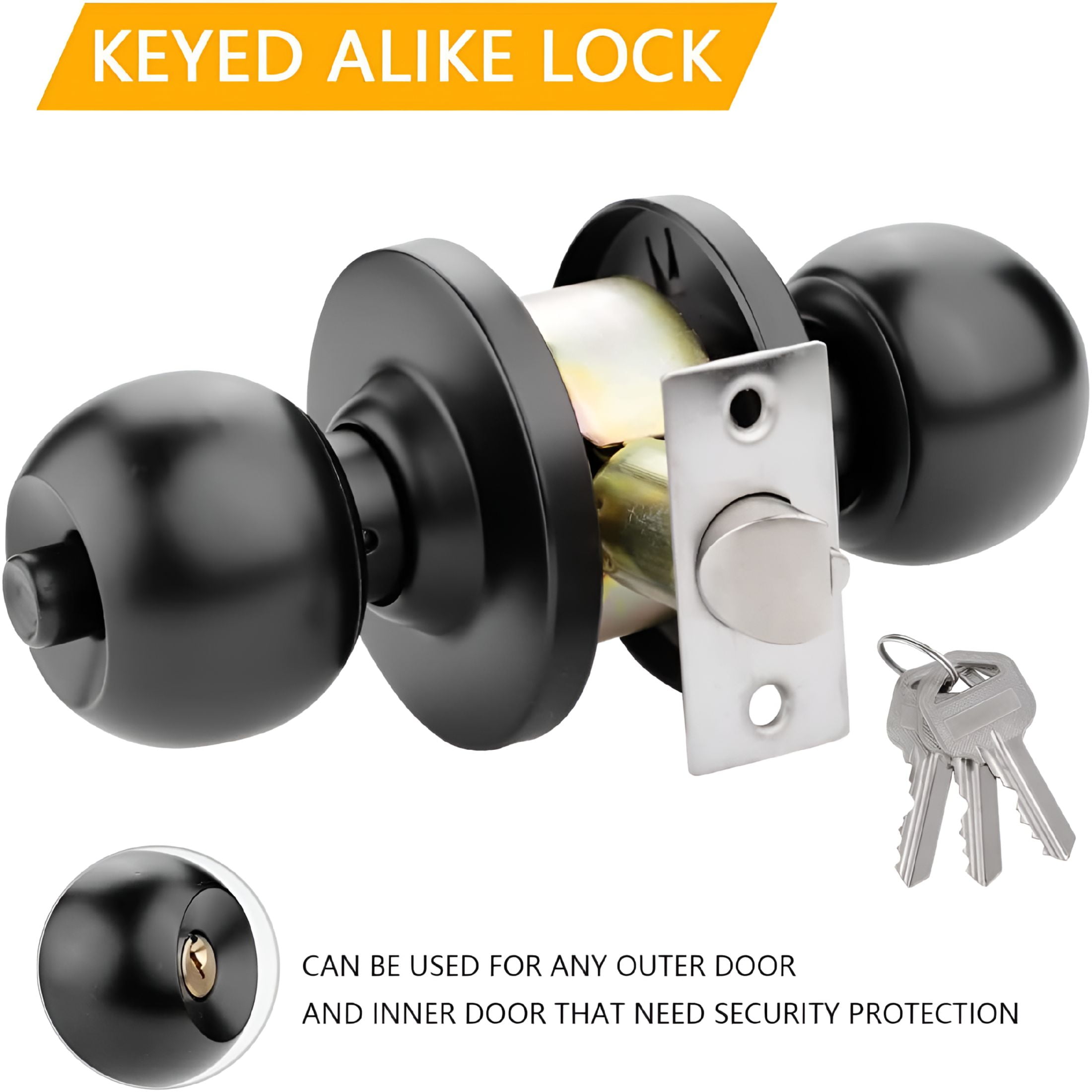 TALENO 2 Pack Door Knob with Lock Key Bedroom Doors Handle Locks for Exterior and Interior Doorknob Entry Doors Knobs for Home Bathroom,Matte Black