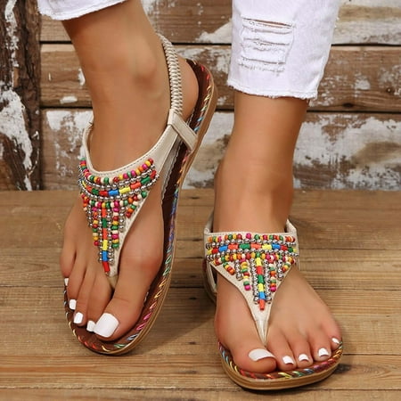 

OAVQHLG3B Wedge Sandals for Women Clearance Womens Summer Fashion Casual Ethnic Style Flip Flops Flat Bottom Sandals