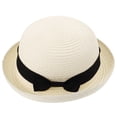thumbnail image 1 of EeaseMX Sombrero de paja con ala ancha enrollable y lazo para mujer y niña, ideal para el verano, ideal para playa (blanco cremoso), 1 of 7