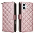 thumbnail image 2 of Compatible for iPhone 16 Wallet Case, Crossbody Strap PU Leather Folio Phone Cover, Zipper Handbag Purse with Card Holder Lanyard Flip Stand for iPhone 16, Rosegold, 2 of 10