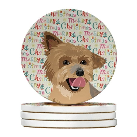 

Yorkie Blue and Gold Christmas Large Sandstone Coasters Pack of 4 4 in x 4 in