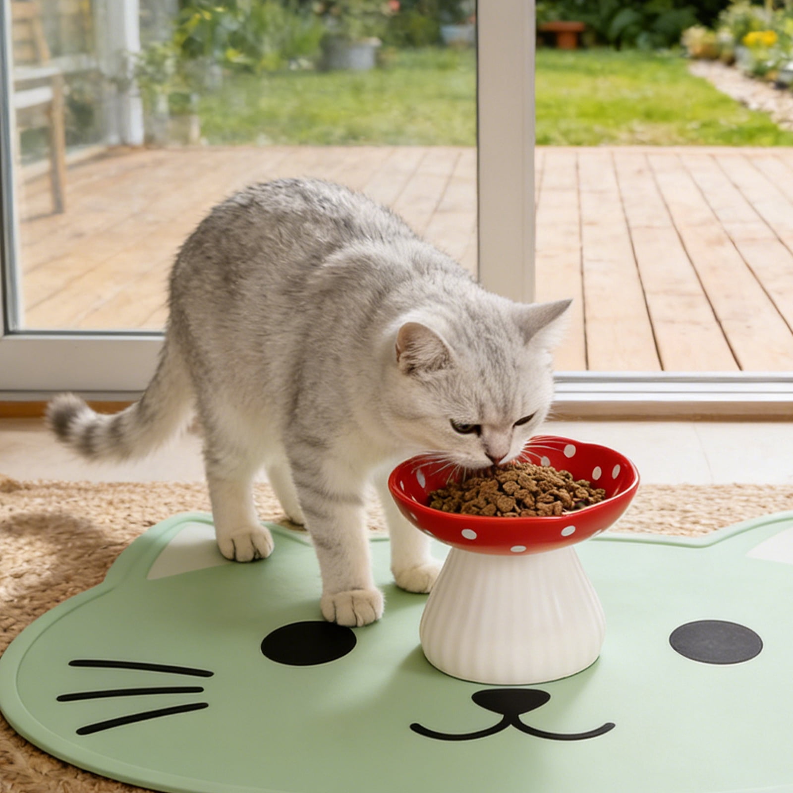 Threns Mushroom Cat Bowl,Whisker Fatigue Cat Bowl,Cute Cat Bowls,Elevated Cat Food Bowl, Lead & Cadmium Free Ceramic Cat Bowls for Food and Water,(Red+Yellow)