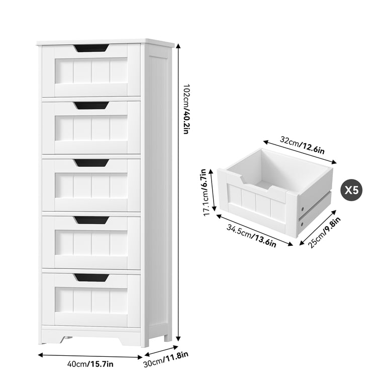 Homfa Modern Bathroom Cabinet with 5 Drawers Storage Organizer photo 2