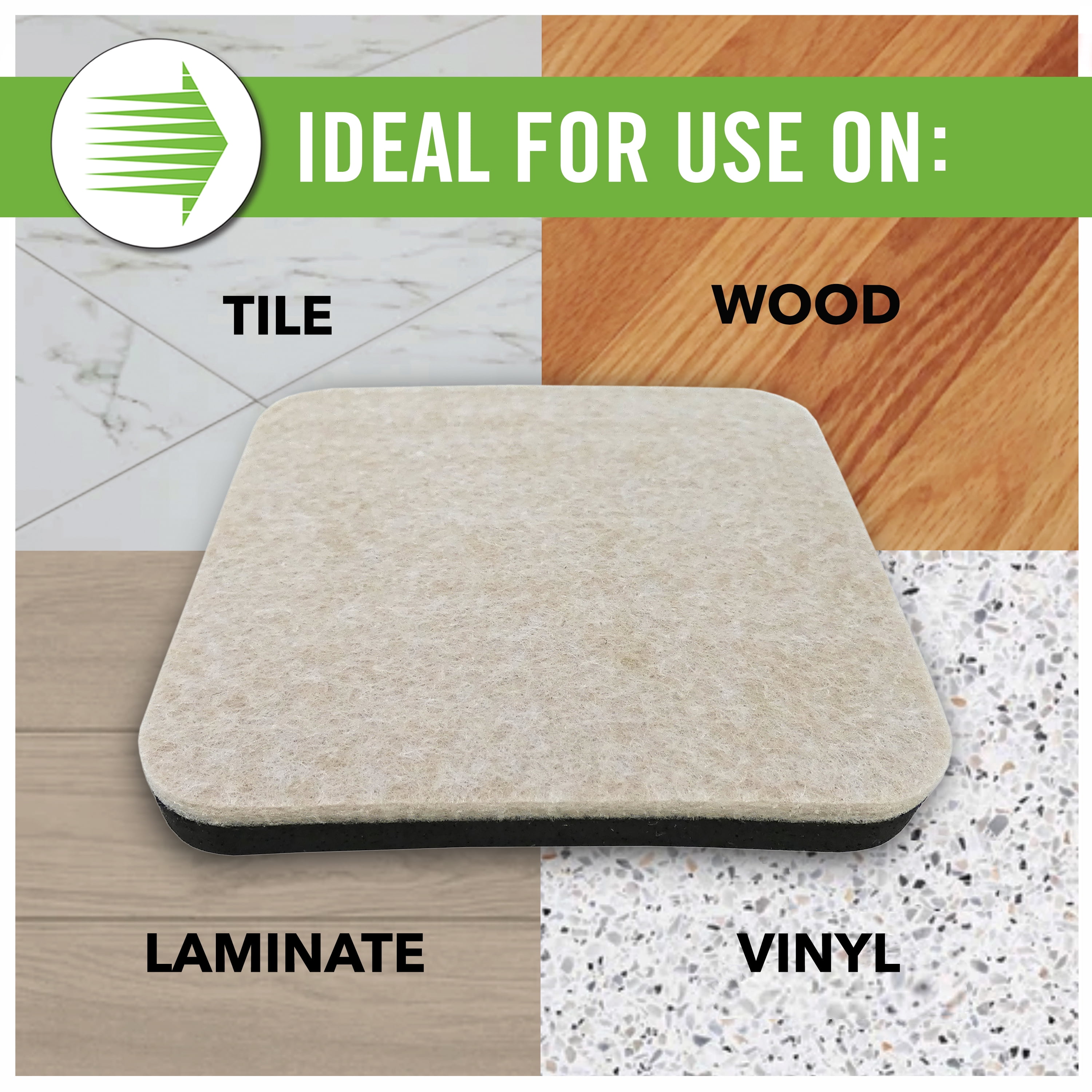 Super Sliders 4 in. x 4 in. Square Felt Furniture Sliders for Hard Floors – Make Furniture Moving Easy, Beige, 4 pack