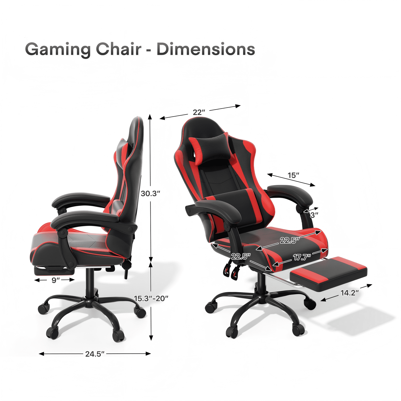 OSM Gaming Chair with Footrest & Headrest, High-Back Ergonomic Computer Desk Chair - Adjustable Lumbar Support, Reclining Office Chair for Adults, 350lbs, Red