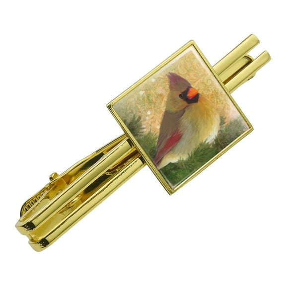 Christmas Holiday Cardinal Bird Square Tie Bar Clip Clasp Tack- Silver or Gold