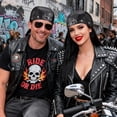 thumbnail image 3 of PU Leather Biker Skull Cap Classic Fashion Leather Biker Hat, Gothic Leather Bandana Unisex Motorcycle Cap, Fits 18-23inch, 3 of 8