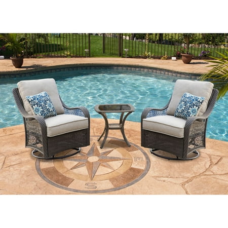Hanover Orleans 3-Piece Swivel Gliding Chat Set in Heather Gray | Modern Luxury Outdoor Furniture for Patio Deck Sunroom | 2 Glider Chairs End Table | Weather Resistant | ORLEANS3PCSW-G-SLV