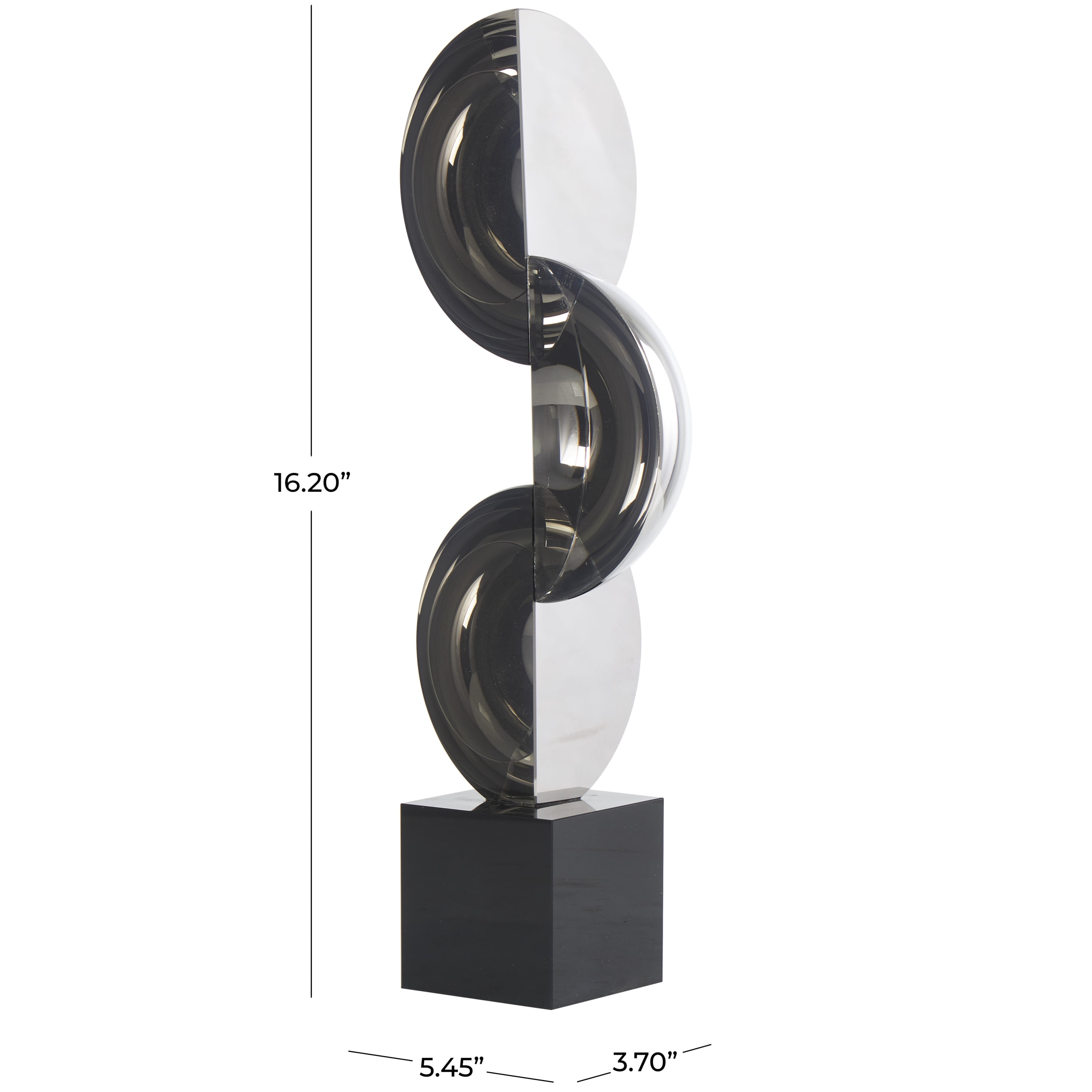 5" x 16" Dark Gray Crystal Quartered Stacked Orbs Geometric Sculpture with Square Black Base, by DecMode