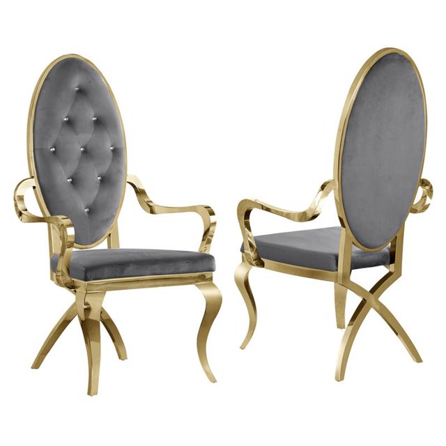 Fauteuils Capitonnés en Velours Gris Foncé et Acier Inoxydable Doré (Lot de 2)