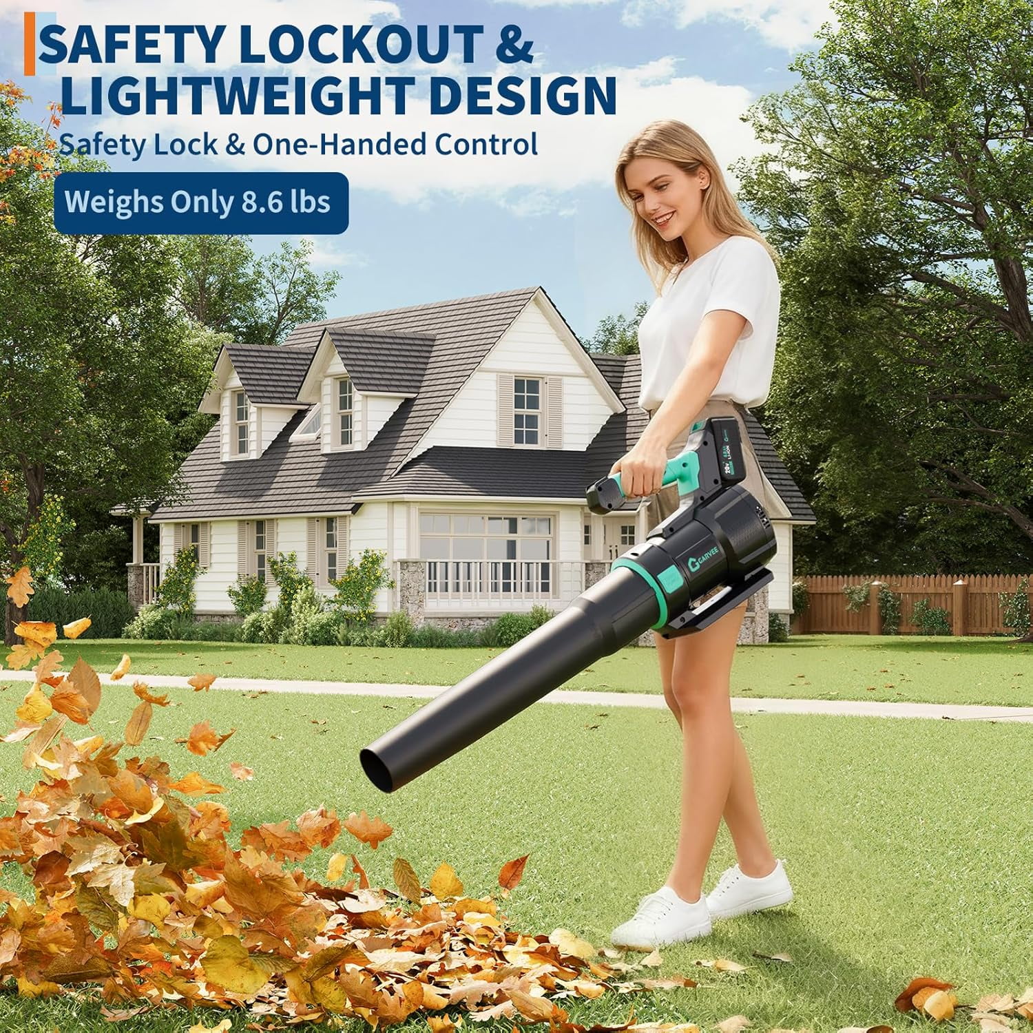 Ridehoff 20V Leaf Blower Cordless 650 CFM, 200 MPH & 2 Speed, 4.0 Ah Battery, Lake Blue