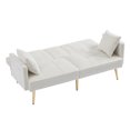 thumbnail image 5 of Convertible Futon Sofa Bed with Cup Holders & 2 Pillows & Side Pockets, Modern Velvet Upholstered Accent Sofa with Adjustable Backrest and Golden Metal Legs, Folding Loveseat Sleeper Sofa Couch, White, 5 of 7