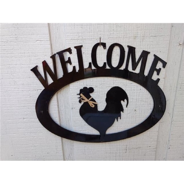 The Lazy Scroll roosterwelcome Rooster Metal Welcome Sign