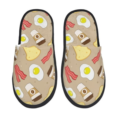 

Slippers for Women Coffee Bacon Eggs Toast Womens Slippers Fuzzy Winter House Shoes Soft Anti-Skid Slippers Indoor and Outdoor