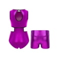 thumbnail image 2 of Moggemol Kids Girls Shiny Metallic Gymnastics Leotard Set For Figure Skating Dance Workout Purple 8, 2 of 7
