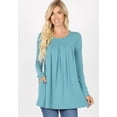 thumbnail image 3 of Black Shirred Front Long Sleeve Round Neck Top With Pockets, 3 of 5