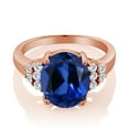 thumbnail image 2 of Gem Stone King 18K Rose Gold Plated Silver Ring Oval Blue Created Sapphire and Moissanite | 6.38 Cttw | Wedding Engagement Anniversary Promise Ring for Women | Size 5, 2 of 4