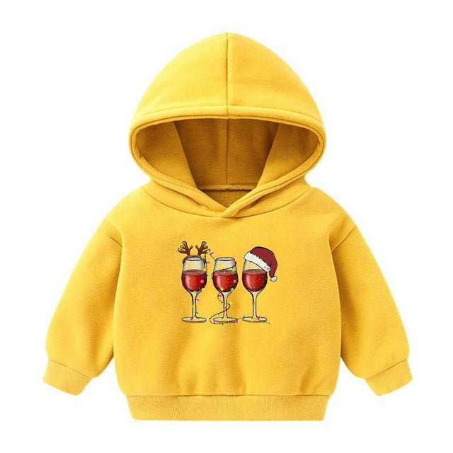 lcziwo Sweat à Capuche Graphique avec Verres à Vin Rouges pour Fille Tout-Petit pour Automne Hiver 2024 Imprimé Amusant Sweat à Capuche Graphique Vêtements de Noël pour Enfants 2-7 Ans Offres Quotidiennes d'Aujourd'hui Jaune, 3 Ans