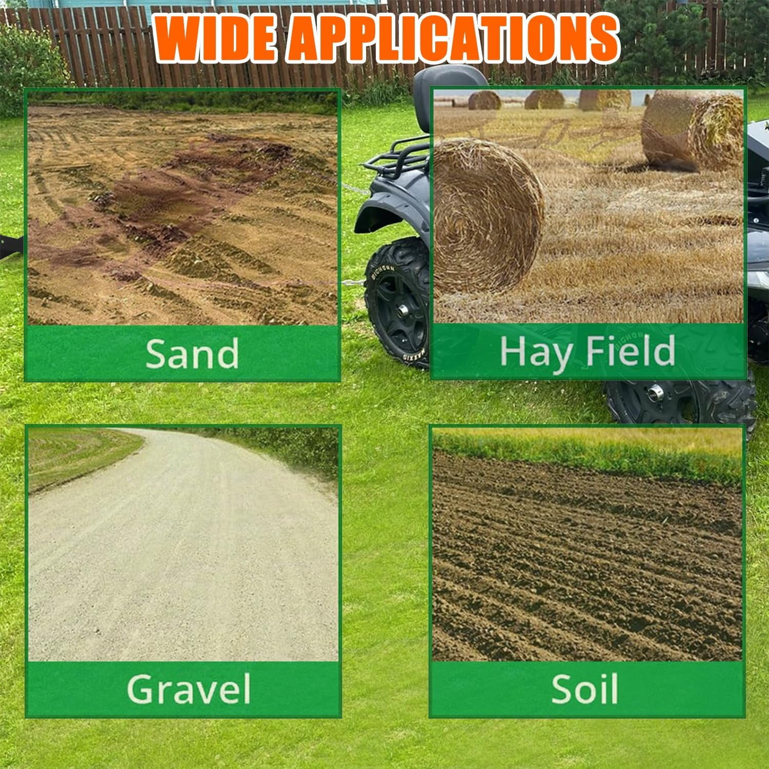 4/6/8Ft Drag Harrow Driveway Grader Heavy Duty Power Rake with Chain Tow Behind Lawn Rake for ATV UTV Tractor Mower Land Leveler for Gravel Sand Soil Hay