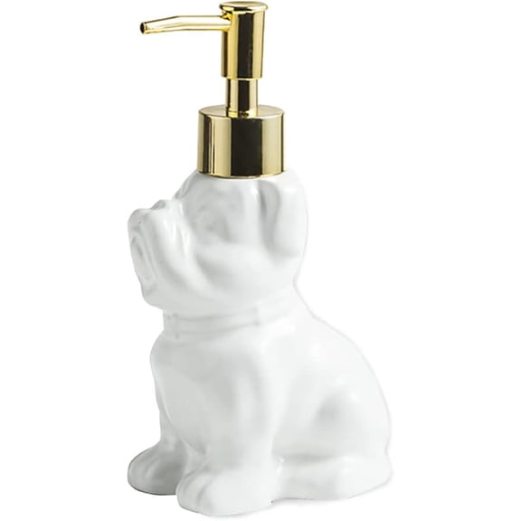 XUET Cute Soap Dispenser Bathroom, Dog-Shaped Design, Ceramic Hand Soap Dispenser Bottle with Pump (White)