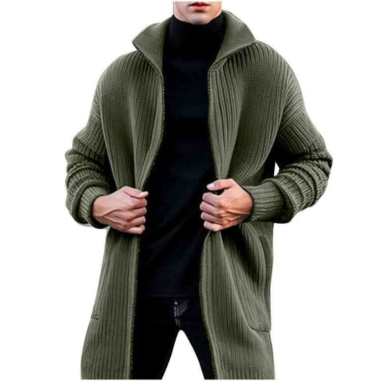 Leesechin Men Long Trench Coats Fashion Men's Solid Color Medium