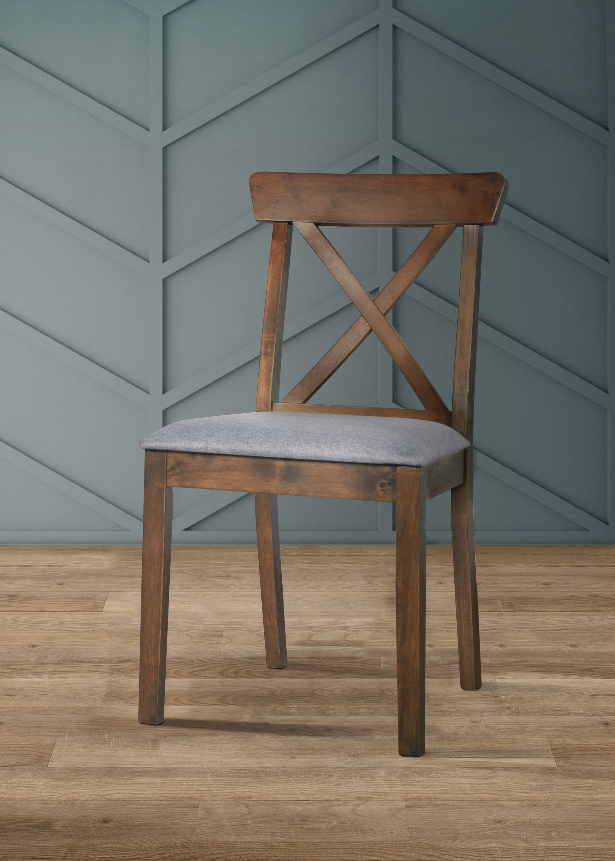 Home Design Beckley Gray/Brown Cross-Back Dining Chair Set of 6 with Cushioned Seats, Wood Frame, Modern Style, Comfortable Adult Seating, Easy to Clean